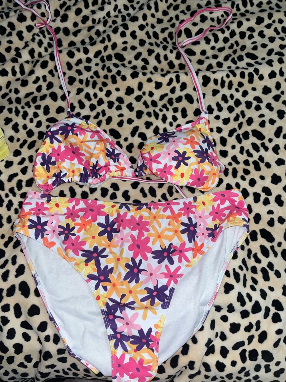 SHEIN Pink Purple & Yellow Floral Two-Piece Bikini